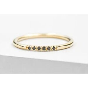 NEW Women's‎ Dainty 14k Gold Plated S925 Black Melee Diamond Ring Size 5.5